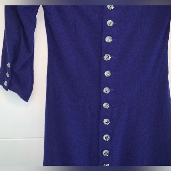 loris azzaro Paris VTG Dress Purple Glass Buttons Wool Vintage 38/ US 2 - Picture 3 of 8